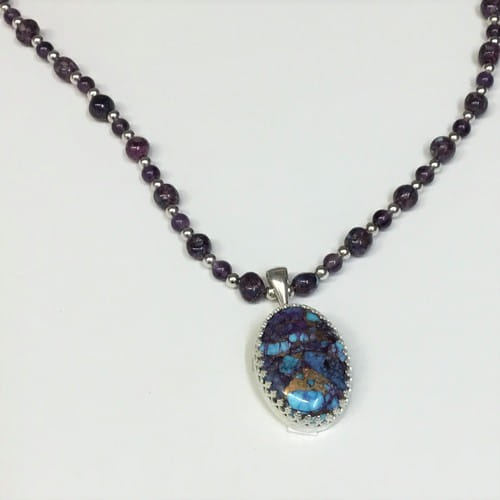 DKC-1096 Necklace Kingman Purple Dahlia  TQ Pendant $180 at Hunter Wolff Gallery